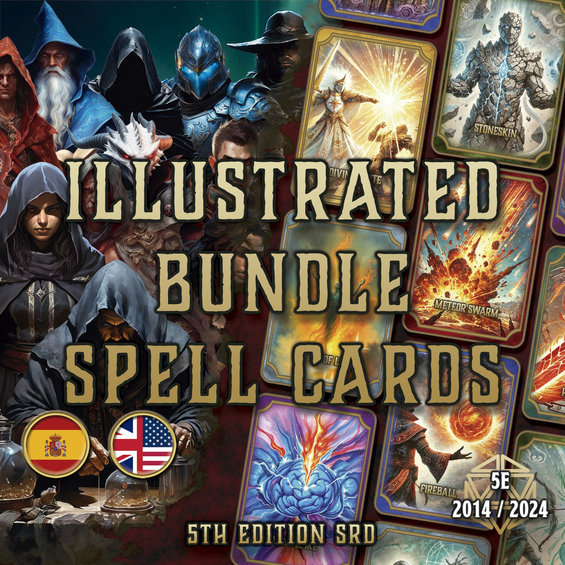 Paquete de Cartas Ilustradas de Conjuros DnD 5E (2014 & 2024) - Imprimible Digital