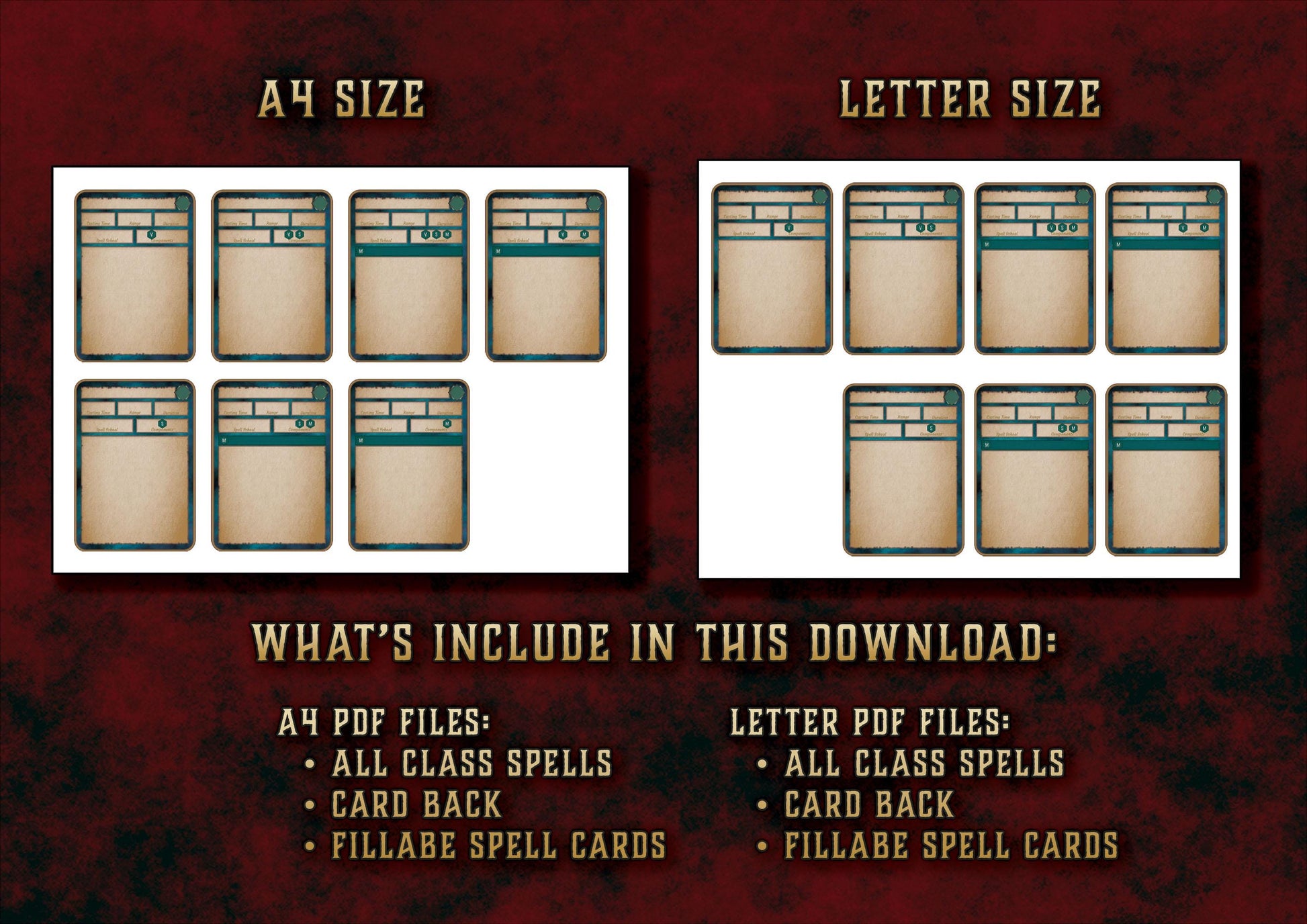 Paquete de Cartas Ilustradas de Conjuros DnD 5E (2014 & 2024) - Imprimible Digital