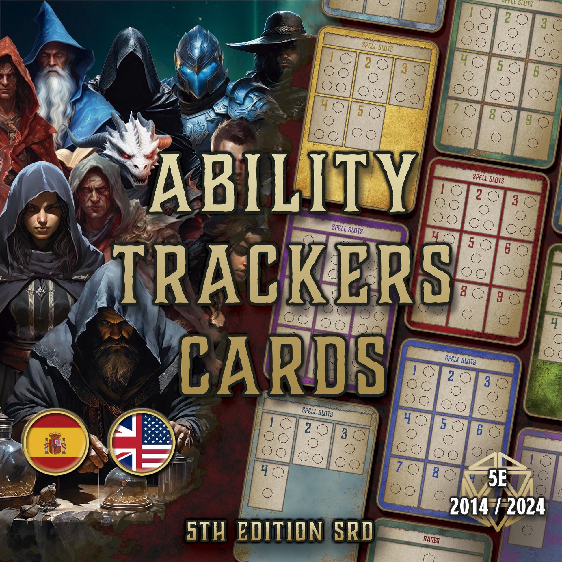 Cartas de Seguimiento de Habilidades DnD 5E (2014 & 2024) - Imprimible Digital