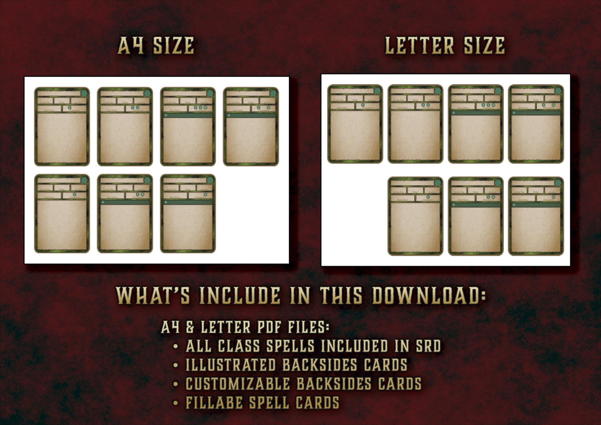 Cartas Ilustradas de Conjuros DnD 5E Explorador (2014 & 2024) - Imprimible Digital