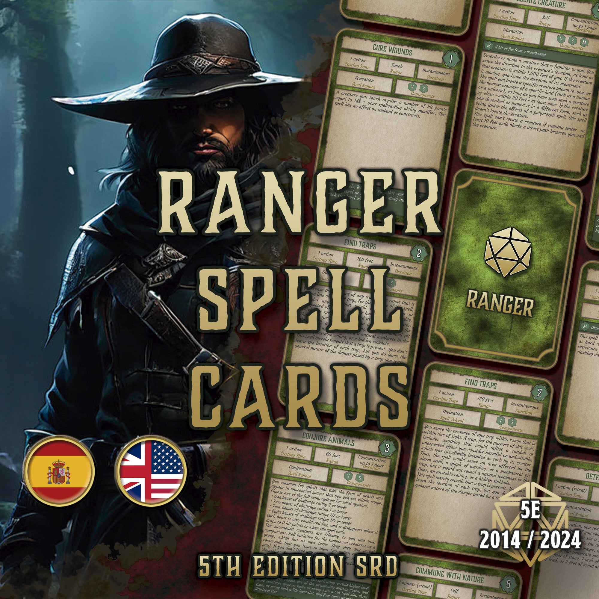 Cartas De Conjuros DnD 5E Explorador 2014 Y 2024 Imprimible Digital