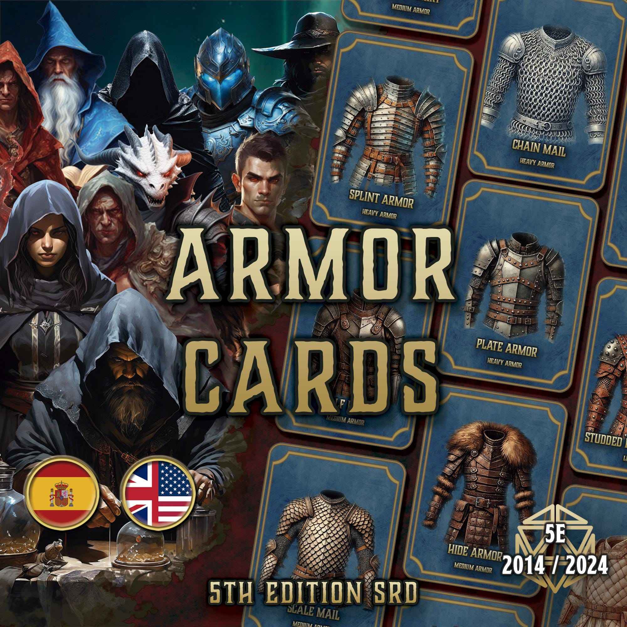 Cartas De Armaduras DnD 5E 2014 Y 2024 Imprimible Digital