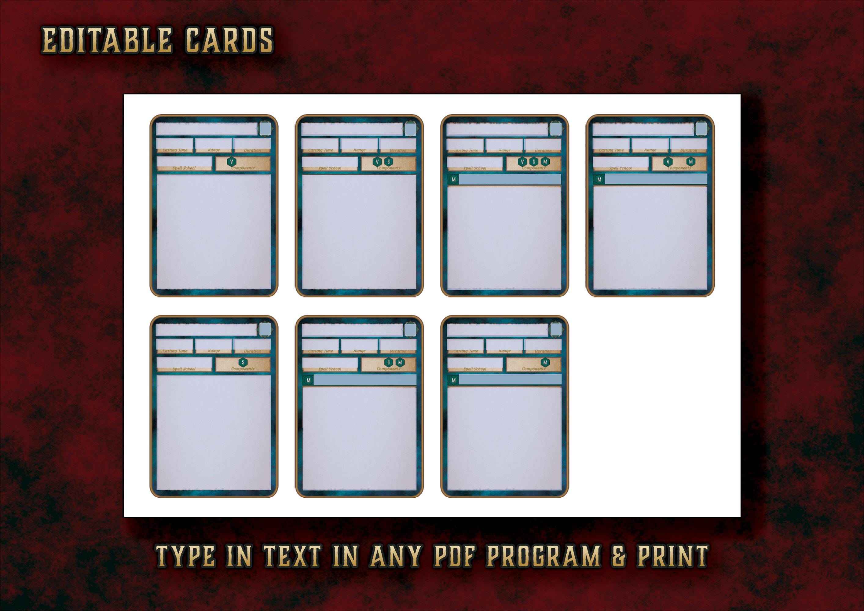 Paquete De Cartas Ilustradas De Conjuros DnD 5E 2014 Y 2024 Imprimible Digital