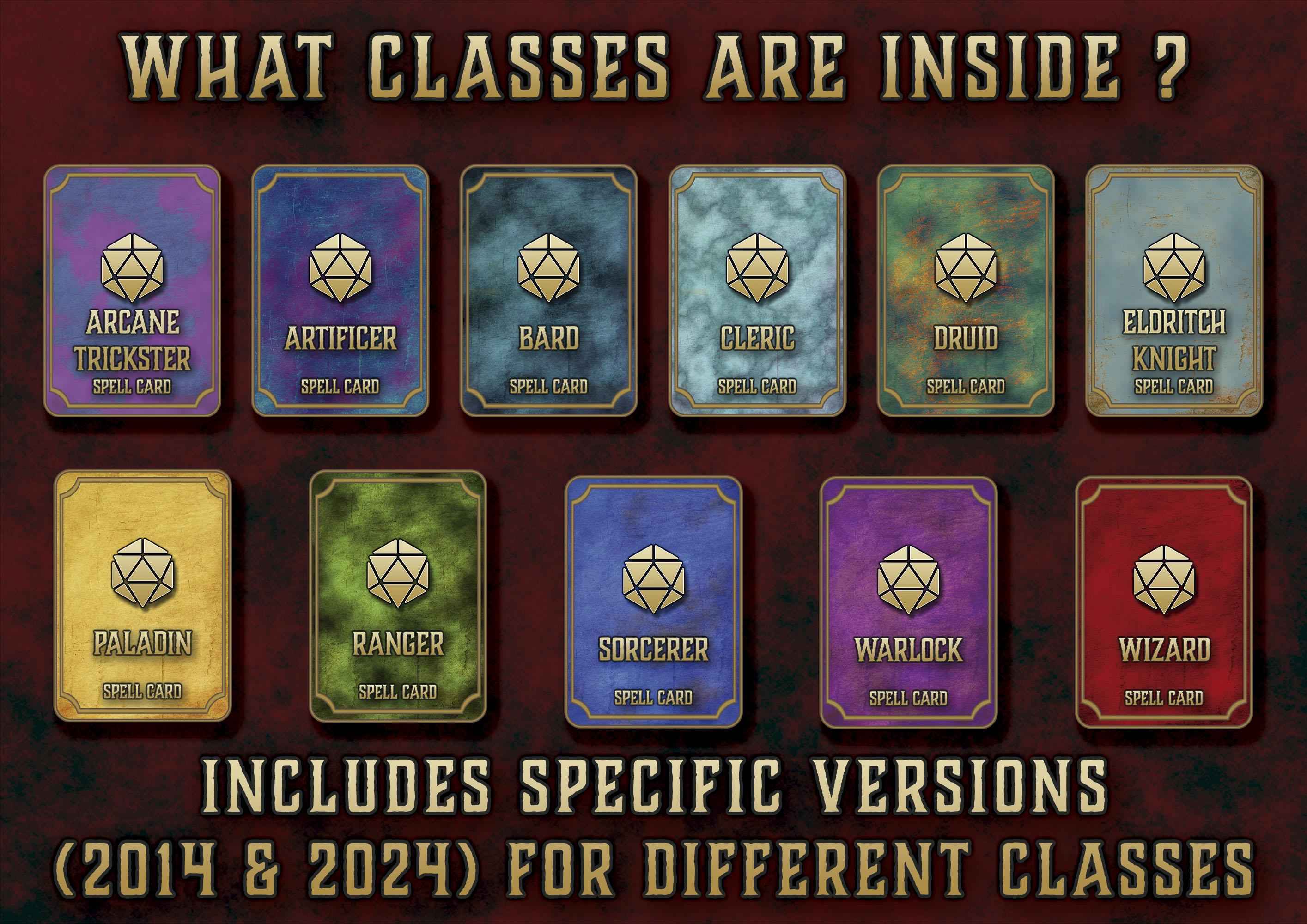 Paquete De Cartas Ilustradas De Conjuros DnD 5E 2014 Y 2024 Imprimible Digital