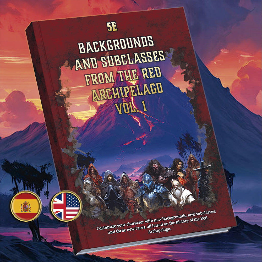 Portada de producto digital Cibola Designs con aventureros frente a volcan para 5E