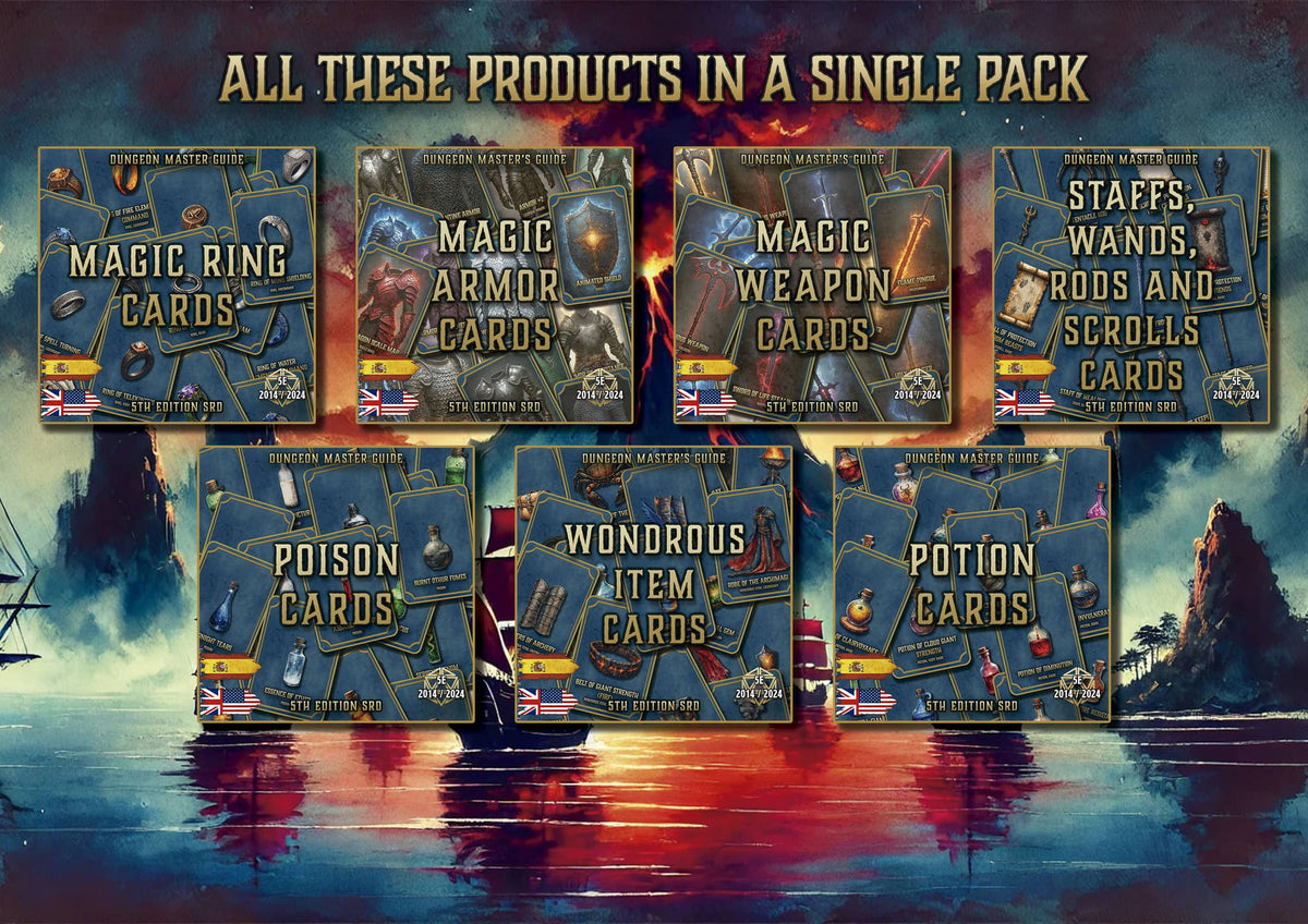 Pack DMG productos digitales D&D 5E con cartas de magia, pociones y objetos maravillosos