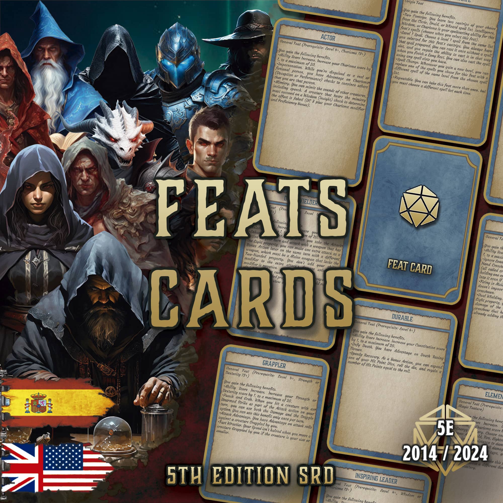 D&D 5E Feats Cards (2014 & 2024) | Digital Download
