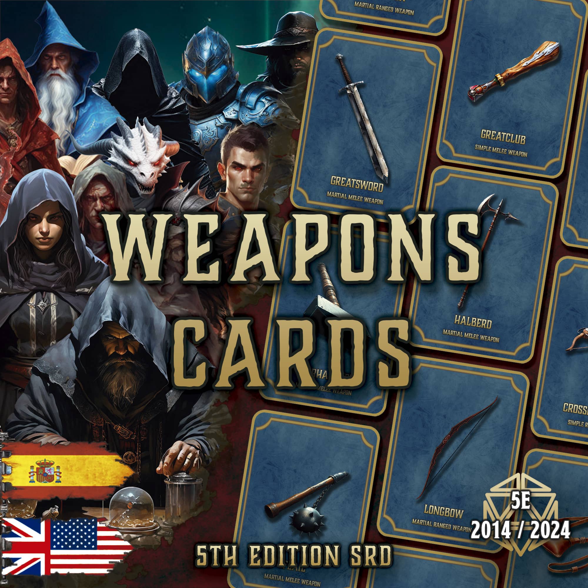 D&D 5E Weapon Cards (2014 & 2024) | Digital Download