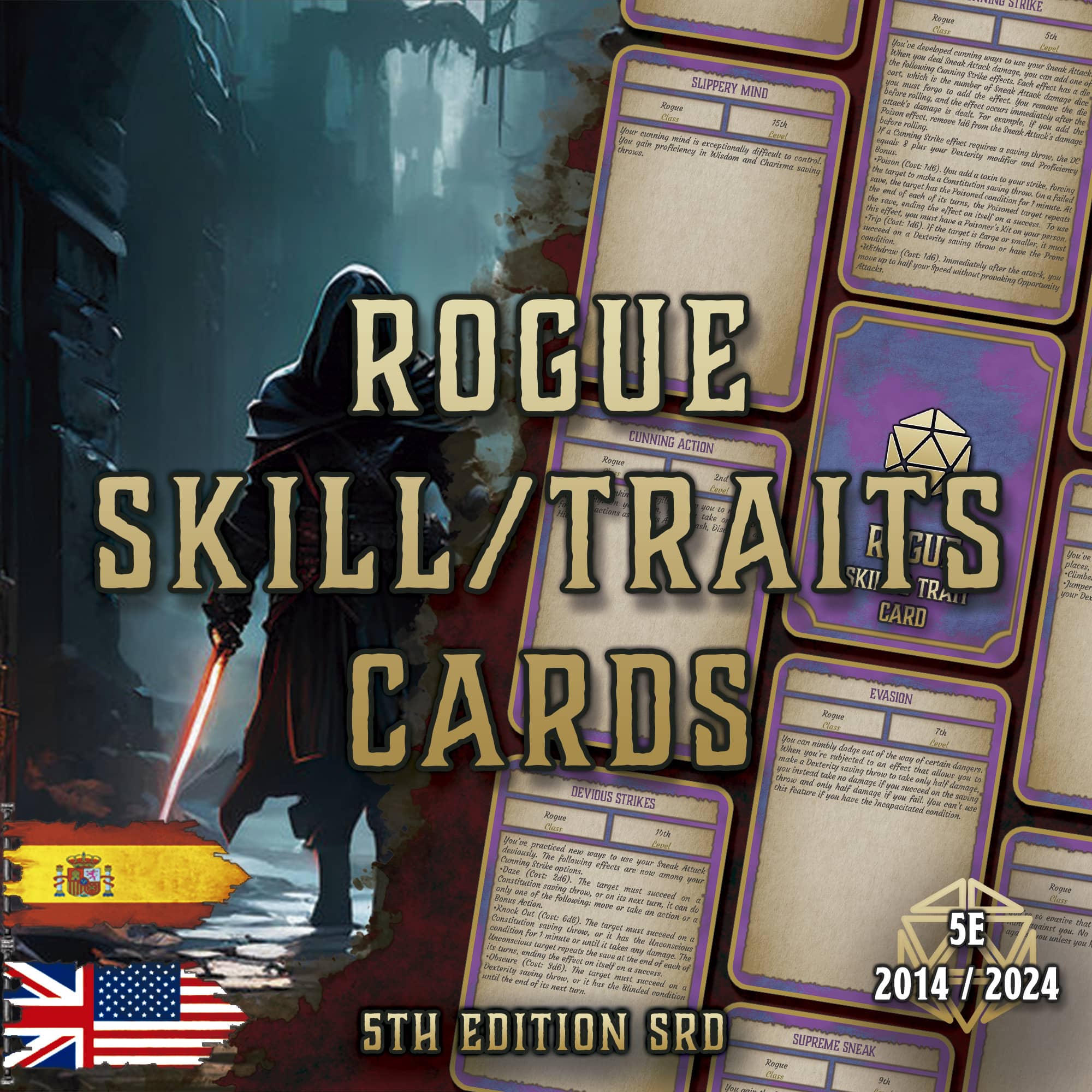D&D 5E Rogue Skill & Traits Cards (2014 & 2024) | Digital Download
