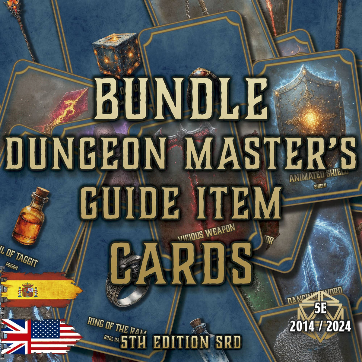 Pack DMG cartas de artículos para D&D 5E con ilustraciones detalladas y estilo atractivo 2024