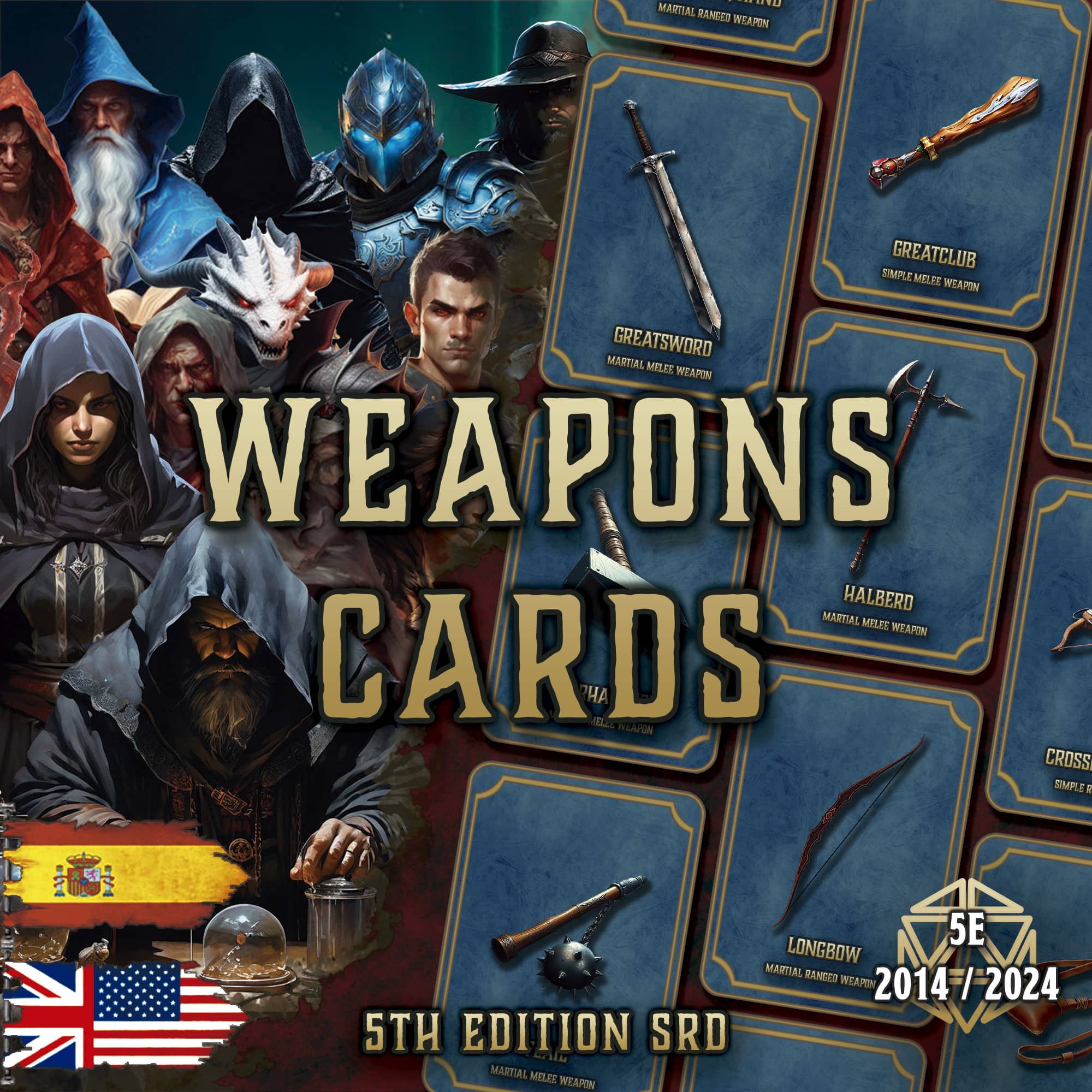 D&D 5E Weapon Cards (2014 & 2024) | Digital Download