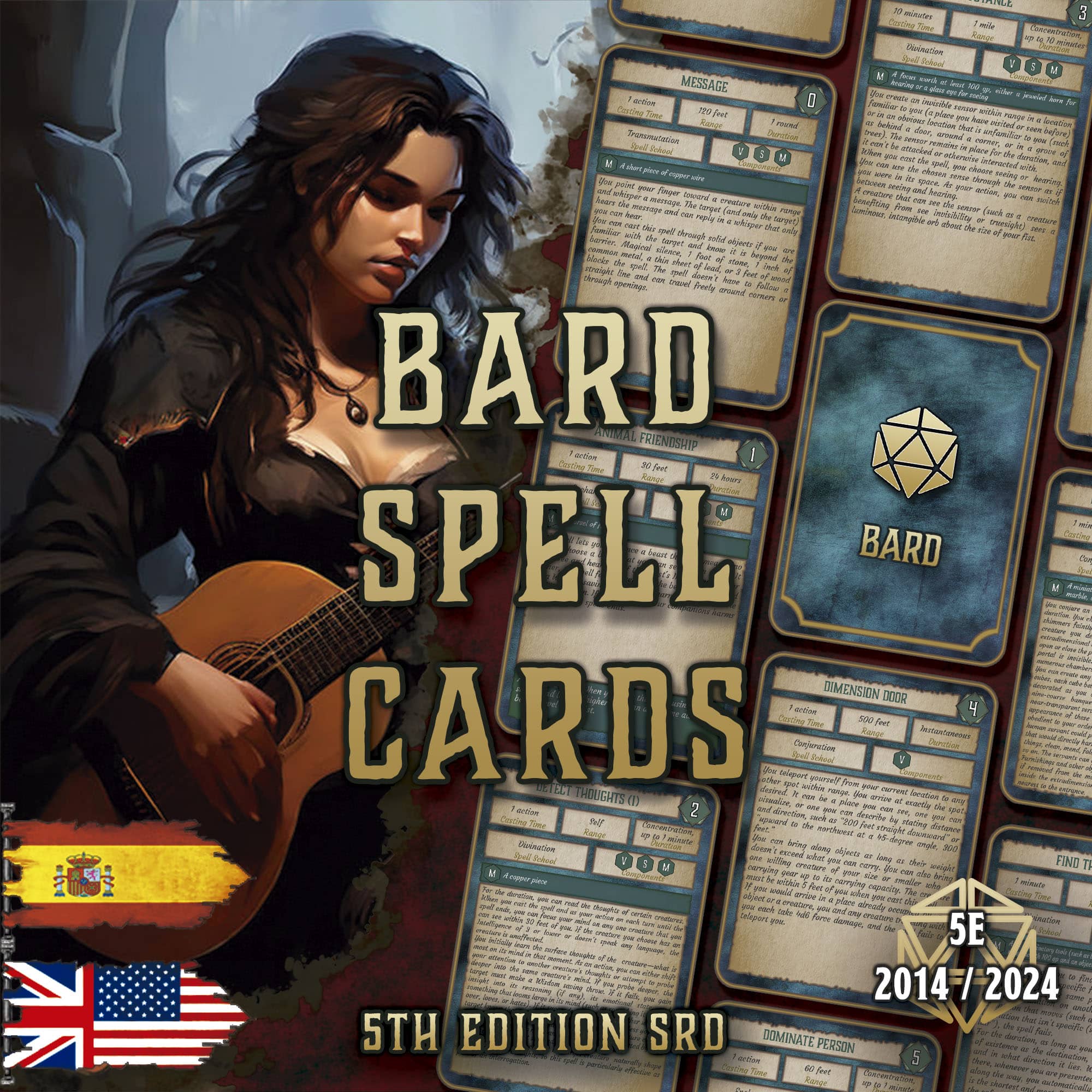 D&D 5E Bard Spell Cards (2014 & 2024) | Digital Download