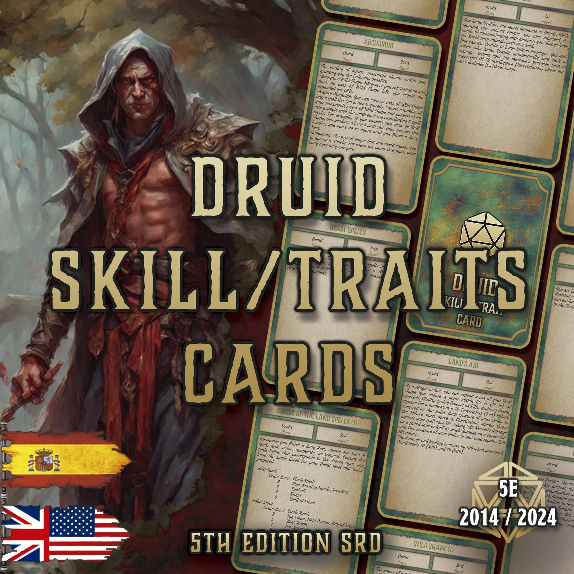 D&D 5E Druid Skill & Traits Cards (2014 & 2024) | Digital Download