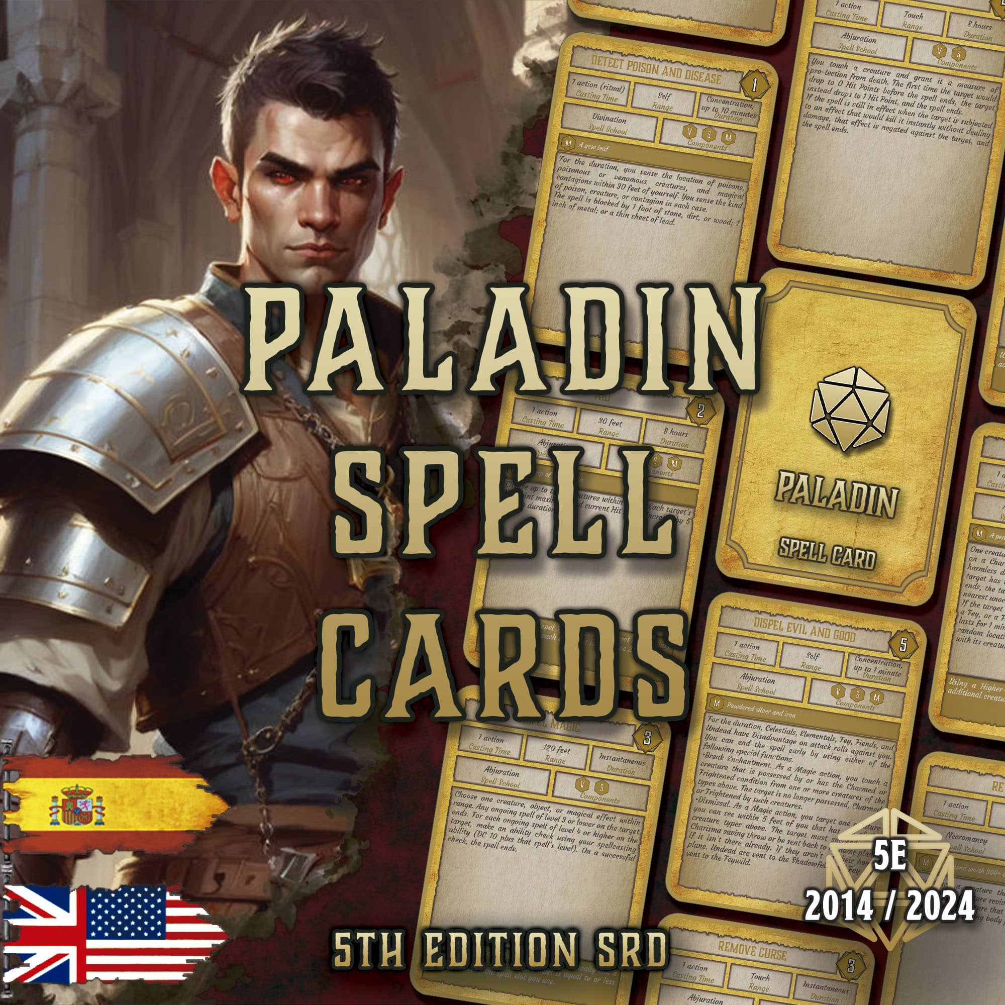 D&D 5E Paladin Spell Cards (2014 & 2024) | Digital Download