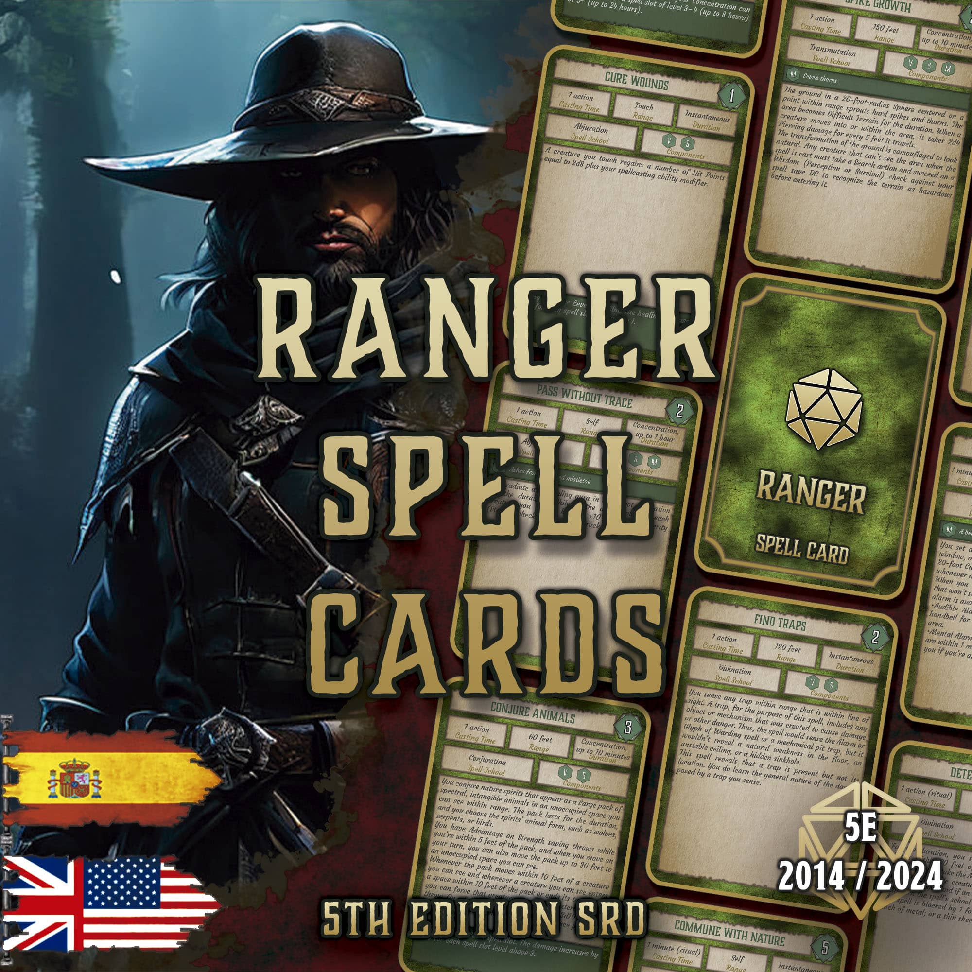 D&D 5E Ranger Spell Cards (2014 & 2024) | Digital Download
