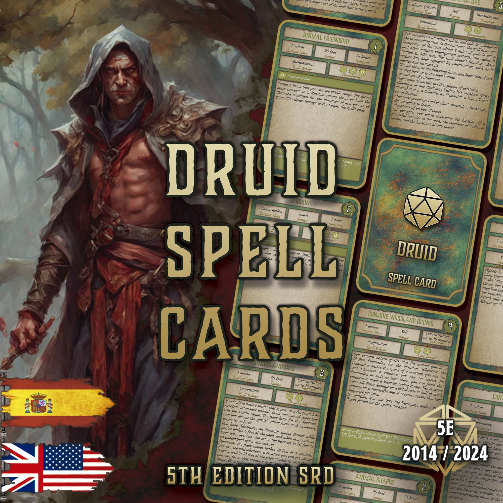 Cartas de Conjuros de Druida D&D 5E (2014 y 2024) | Descarga Digital