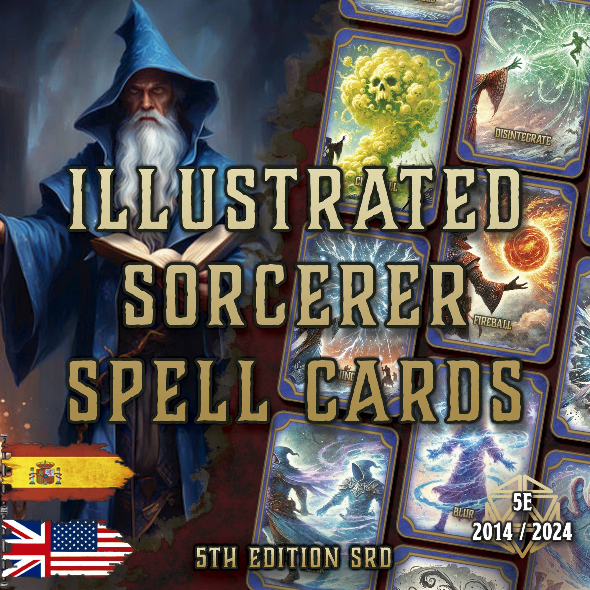 D&D 5E Sorcerer Illustrated Spell Cards (2014 & 2024) | Digital Download