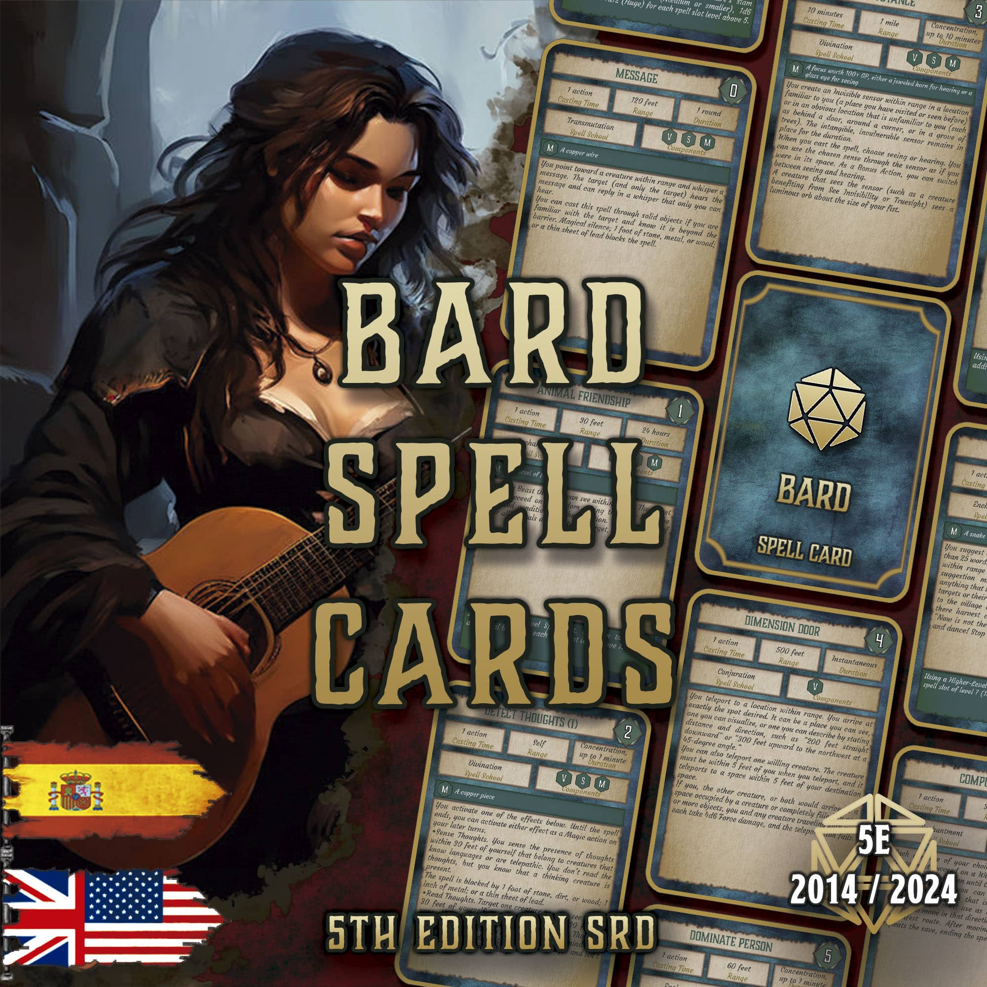 D&D 5E Bard Spell Cards (2014 & 2024) | Digital Download
