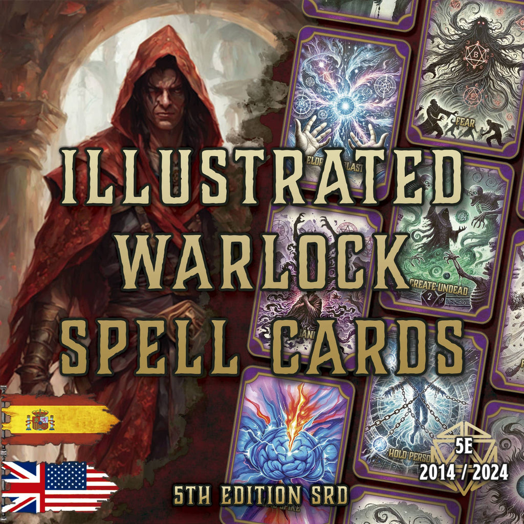 D&D 5E Warlock Illustrated Spell Cards (2014 & 2024) | Digital Download