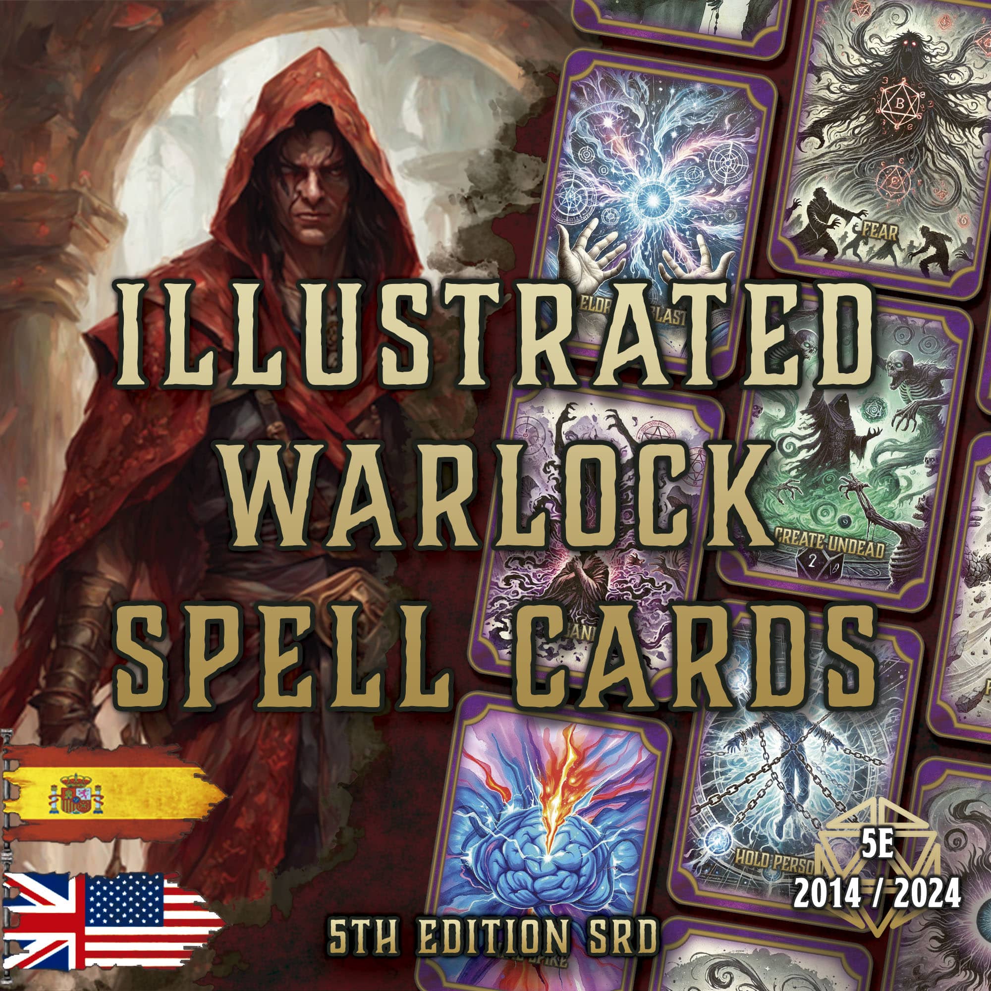 D&D 5E Warlock Illustrated Spell Cards (2014 & 2024) | Digital Download