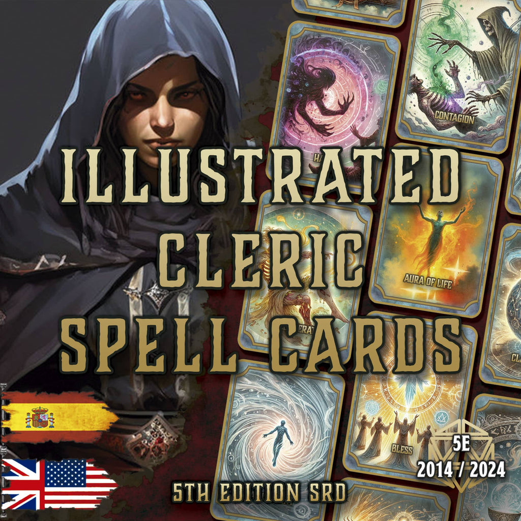 Cartas Ilustradas de Conjuros de Clérigo D&D 5E (2014 y 2024) | Descarga Digital