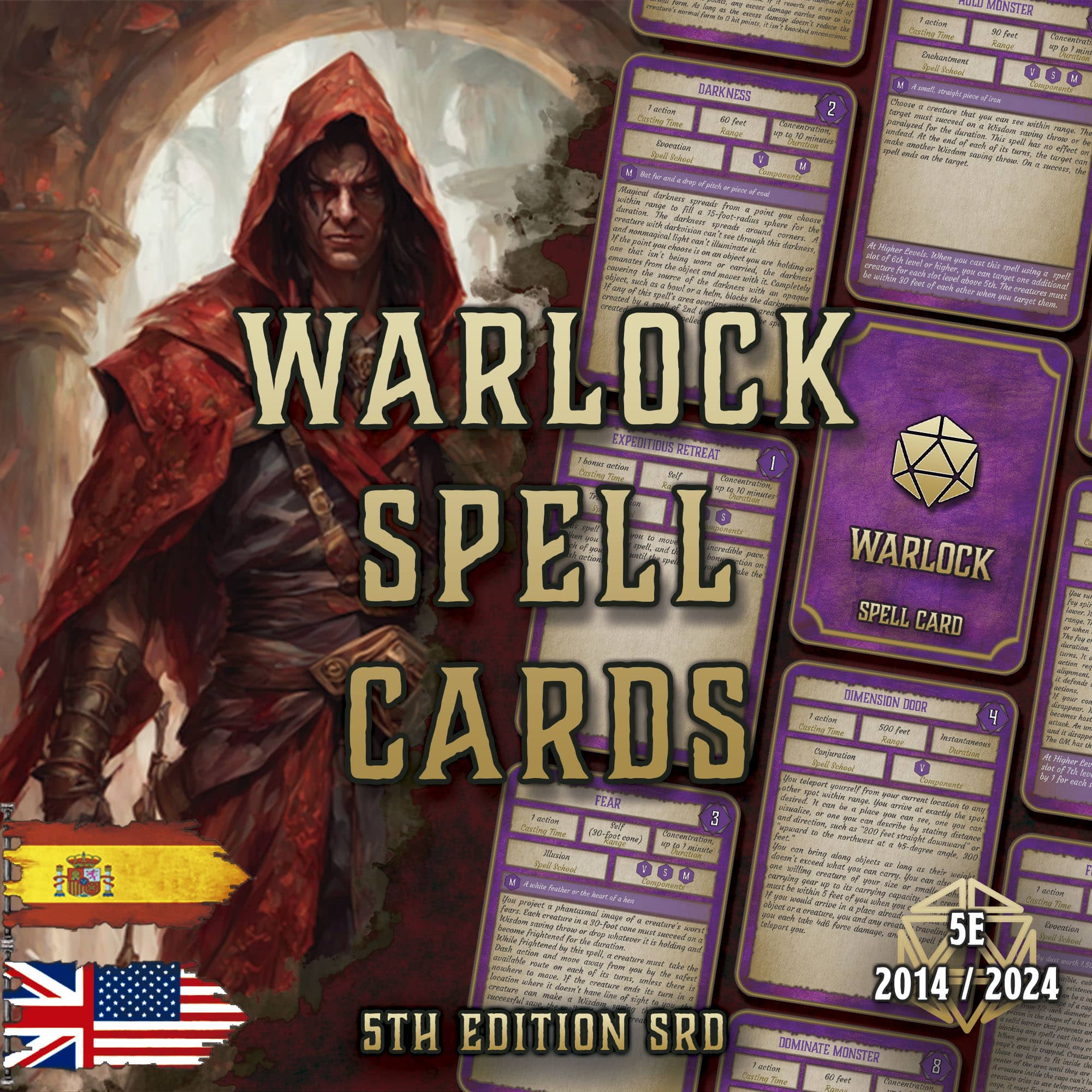D&D 5E Warlock Spell Cards (2014 & 2024) | Digital Download