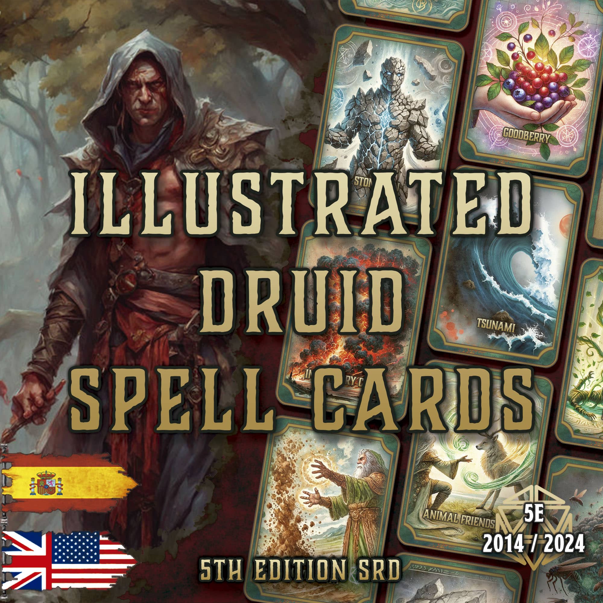D&D 5E Druid Illustrated Spell Cards (2014 & 2024) | Digital Download