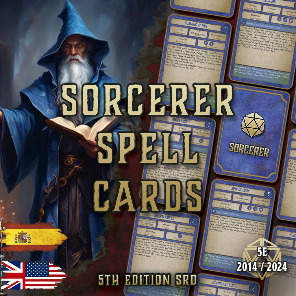 D&D 5E Sorcerer Spell Cards (2014 & 2024) | Digital Download