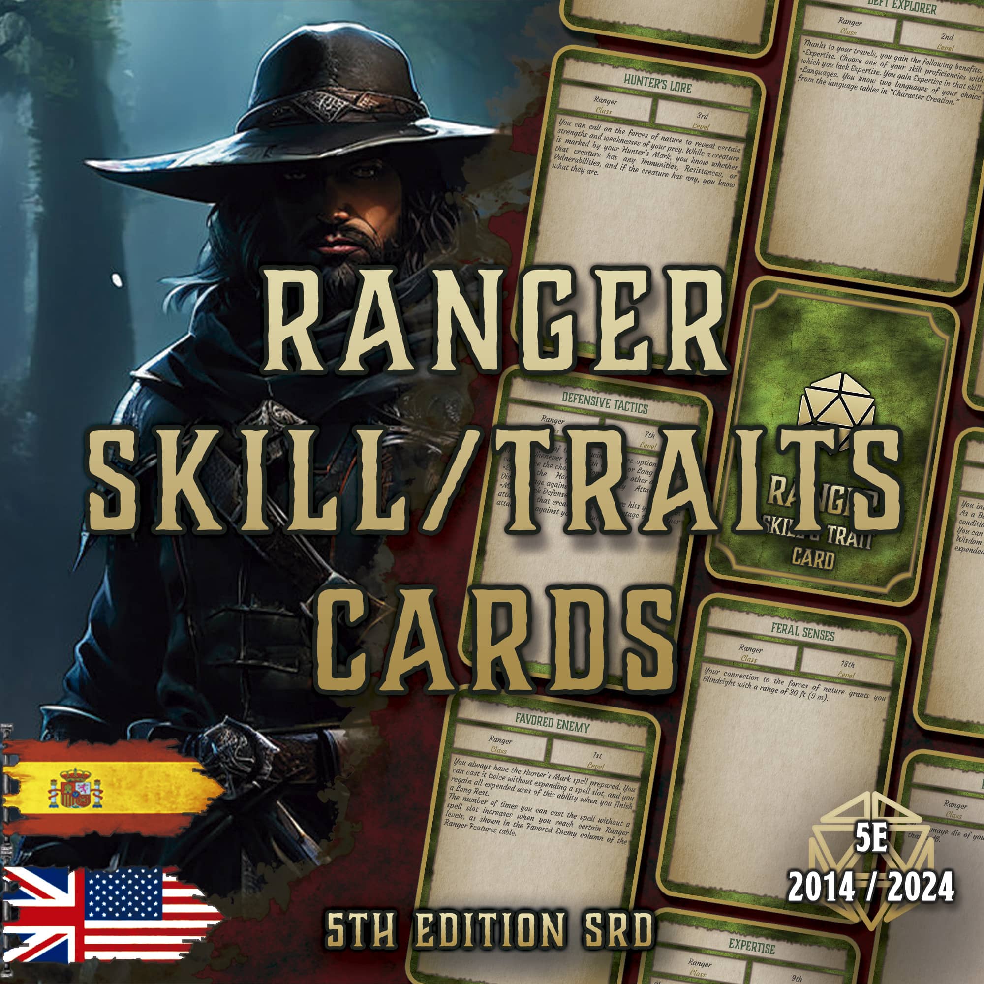 D&D 5E Ranger Skill & Traits Cards (2014 & 2024) | Digital Download