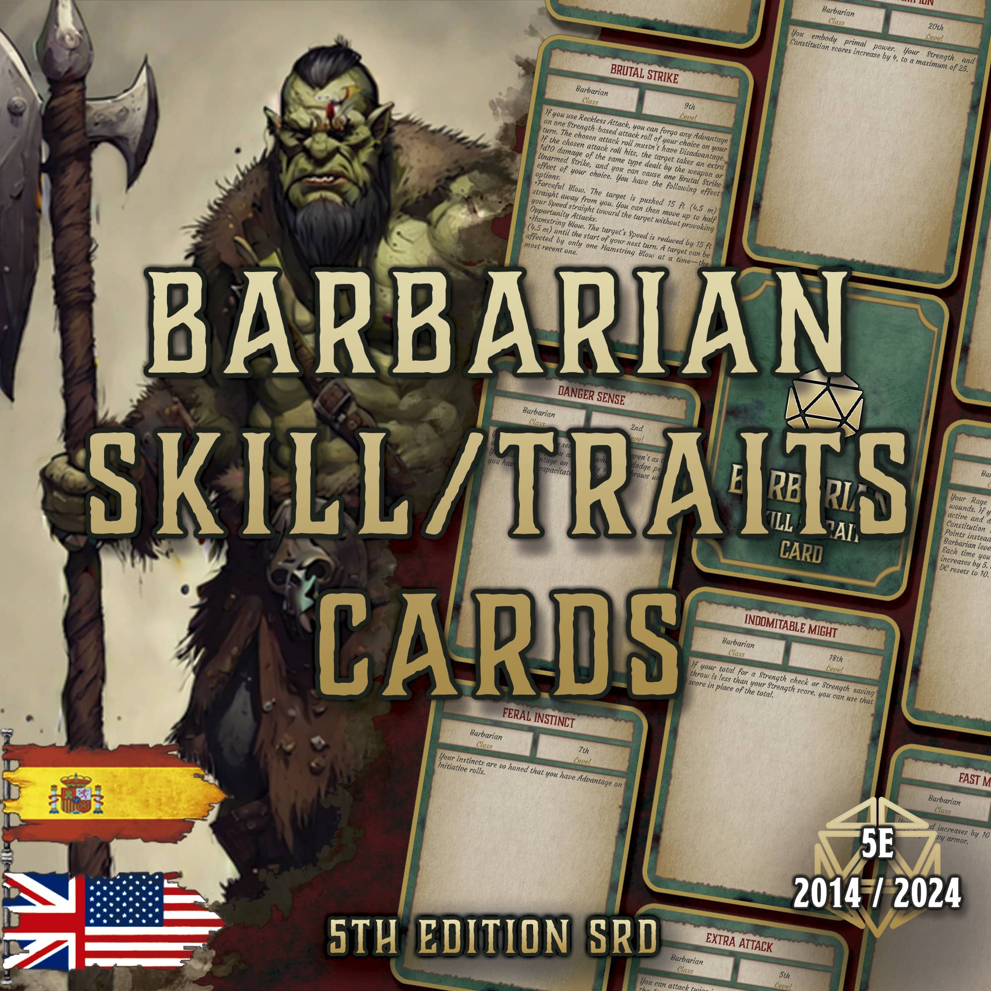 D&D 5E Barbarian Skill & Traits Cards (2014 & 2024) | Digital Download