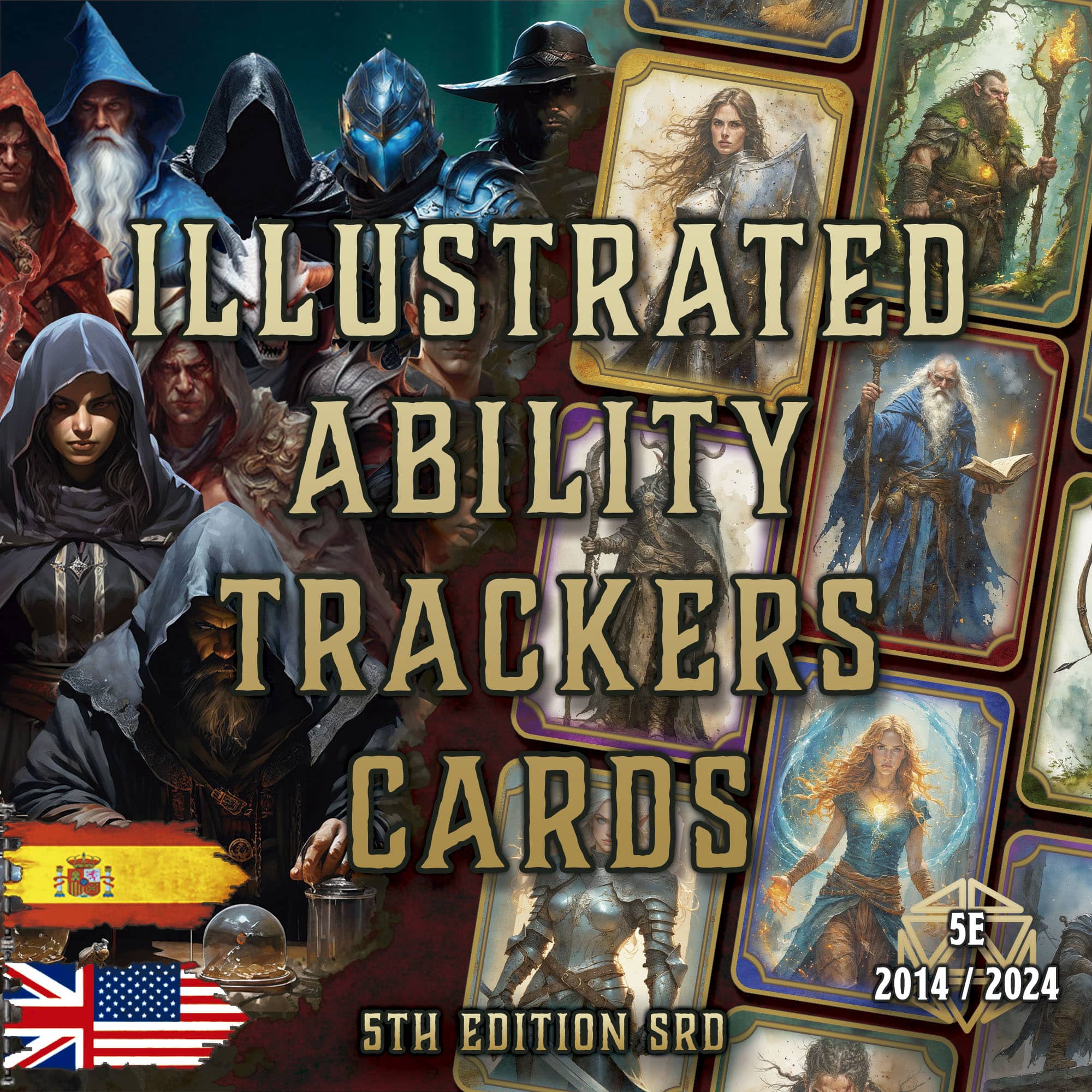 Cartas Ilustradas de Seguimiento de Habilidades D&D 5E (2014 y 2024) | Descarga Digital