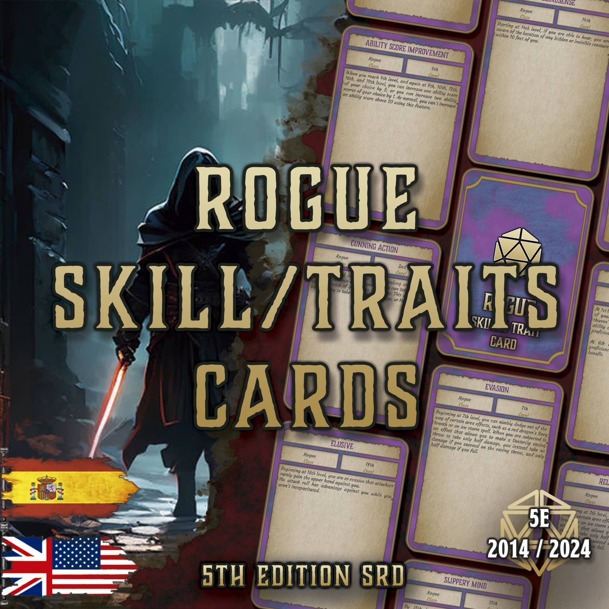 D&D 5E Rogue Skill & Traits Cards (2014 & 2024) | Digital Download