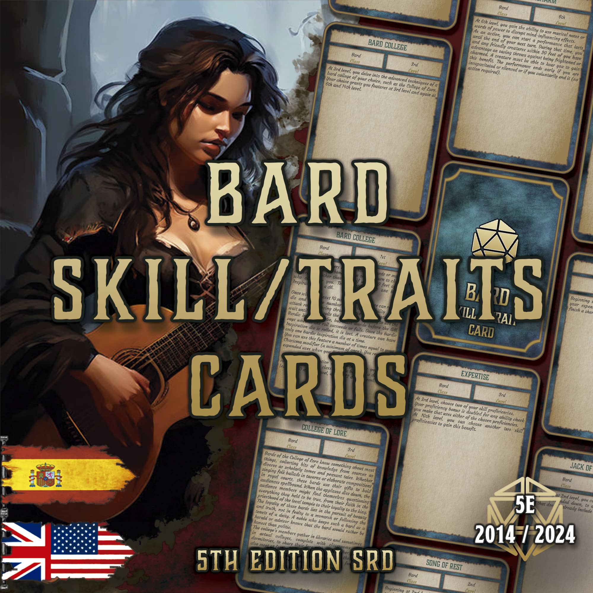 D&D 5E Bard Skill & Traits Cards (2014 & 2024) | Digital Download