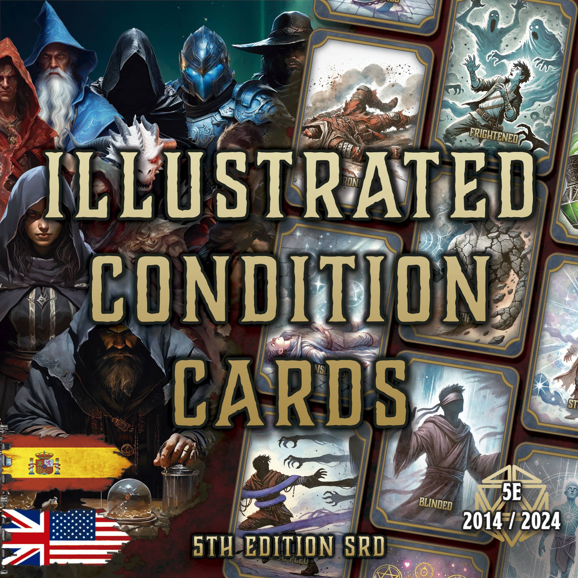 D&D 5E Illustrated Condition Cards (2014 & 2024) | Digital Download