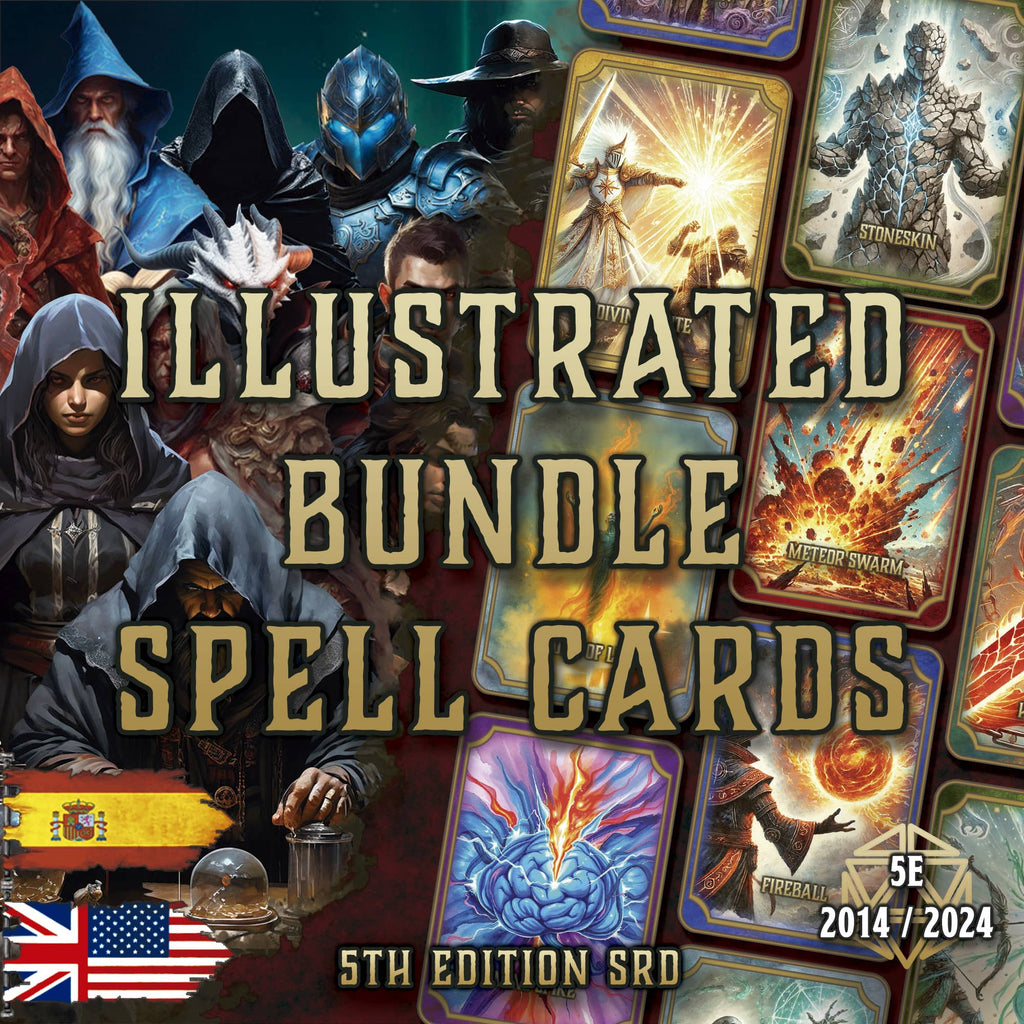 D&D 5E Illustrated Spell Cards Bundle (2014 & 2024) | Digital Download