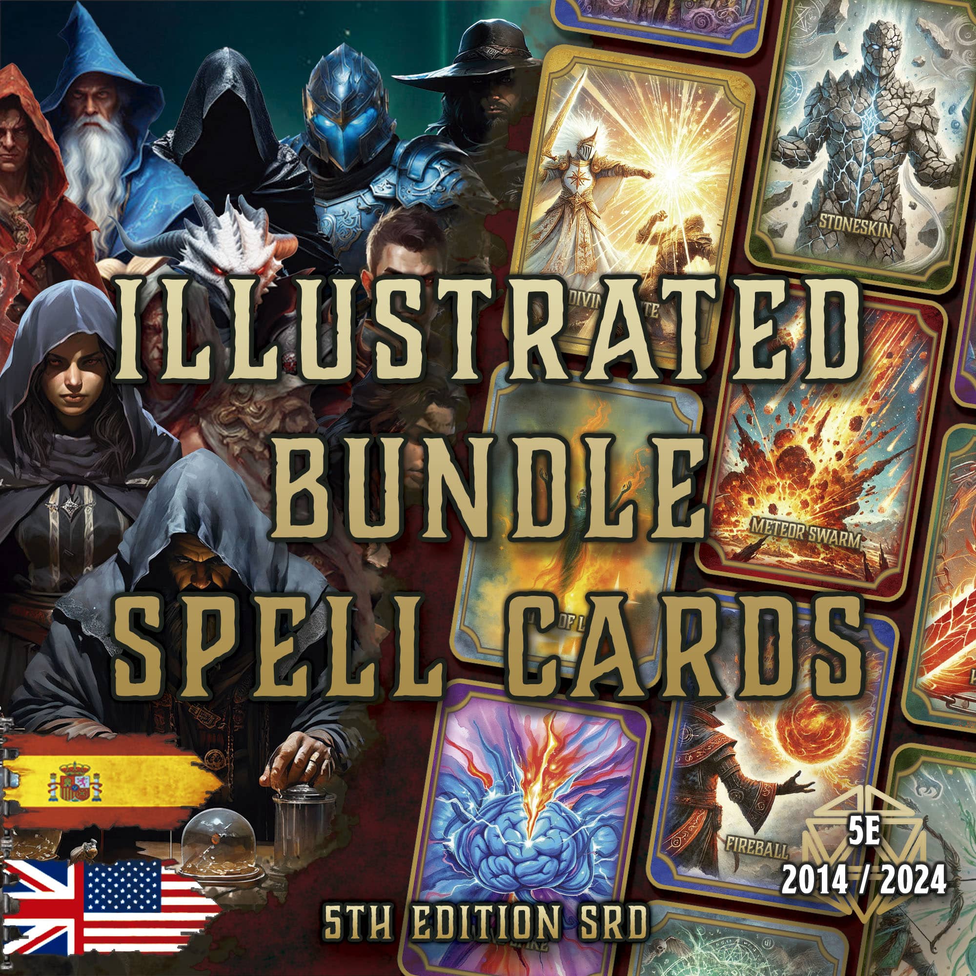 Pack de Cartas Ilustradas de Conjuros D&D 5E (2014 y 2024) | Descarga Digital