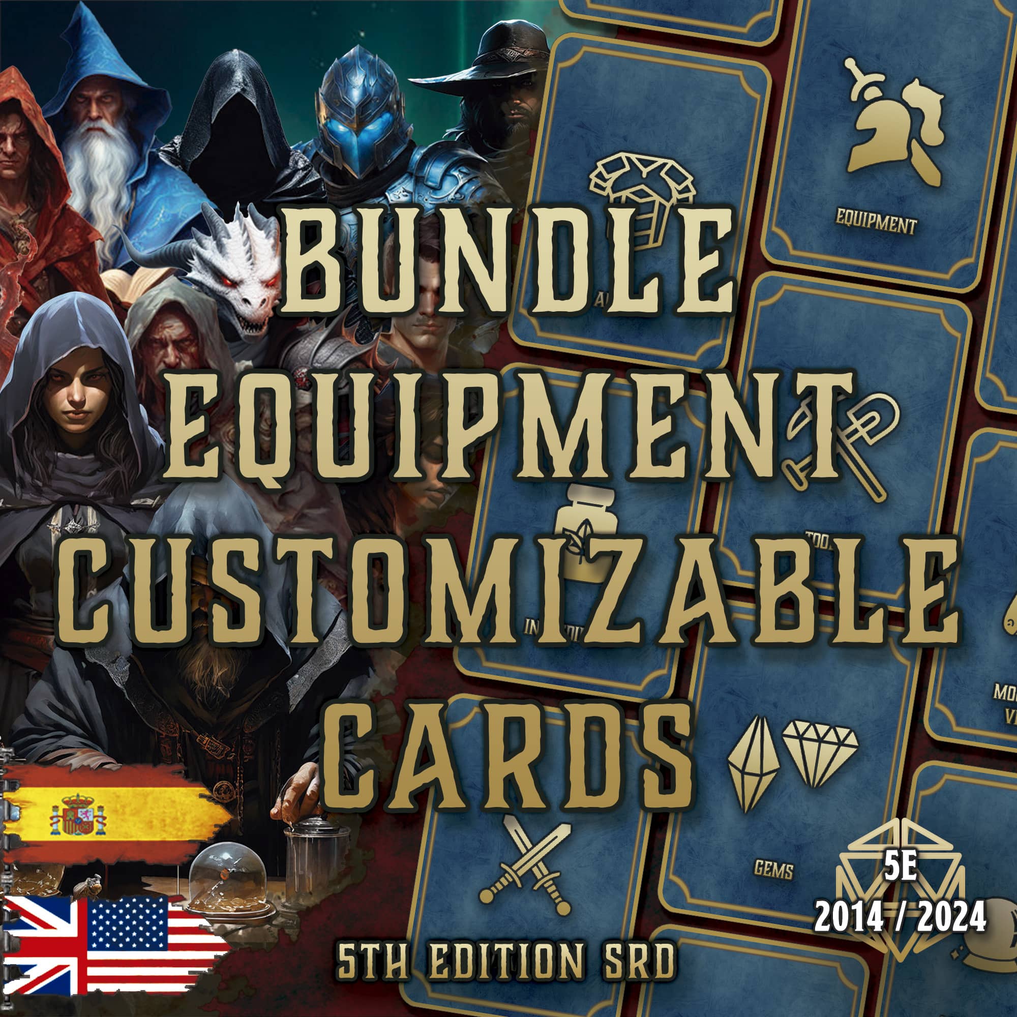 D&D 5E Bundle Equipment Customizable Cards (2014 & 2024) | Digital Download