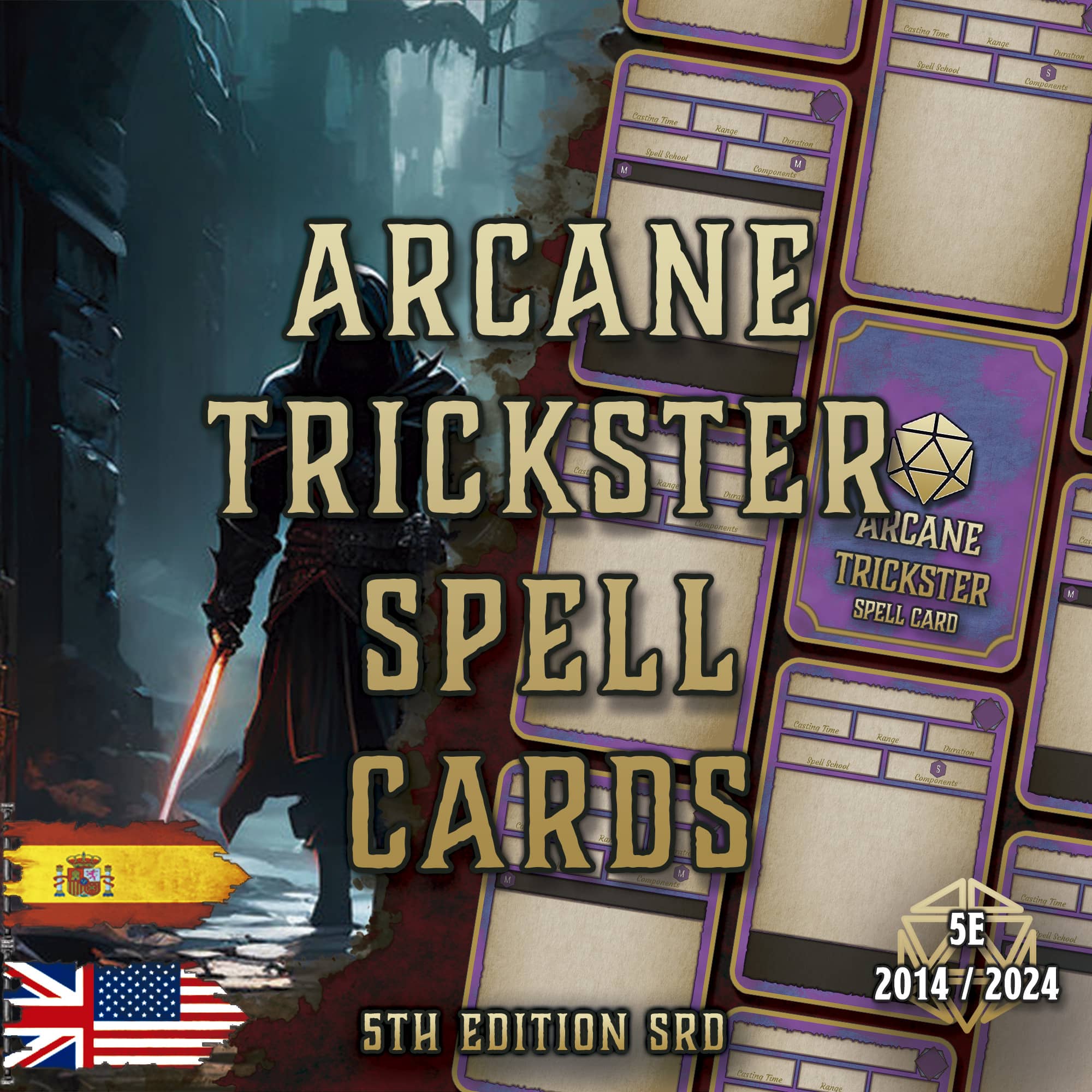 D&D 5E Arcane Trickster (Rogue) Spell Cards (2014 & 2024) | Digital Download