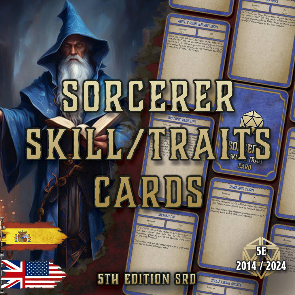 D&D 5E Sorcerer Skill & Traits Cards (2014 & 2024) | Digital Download