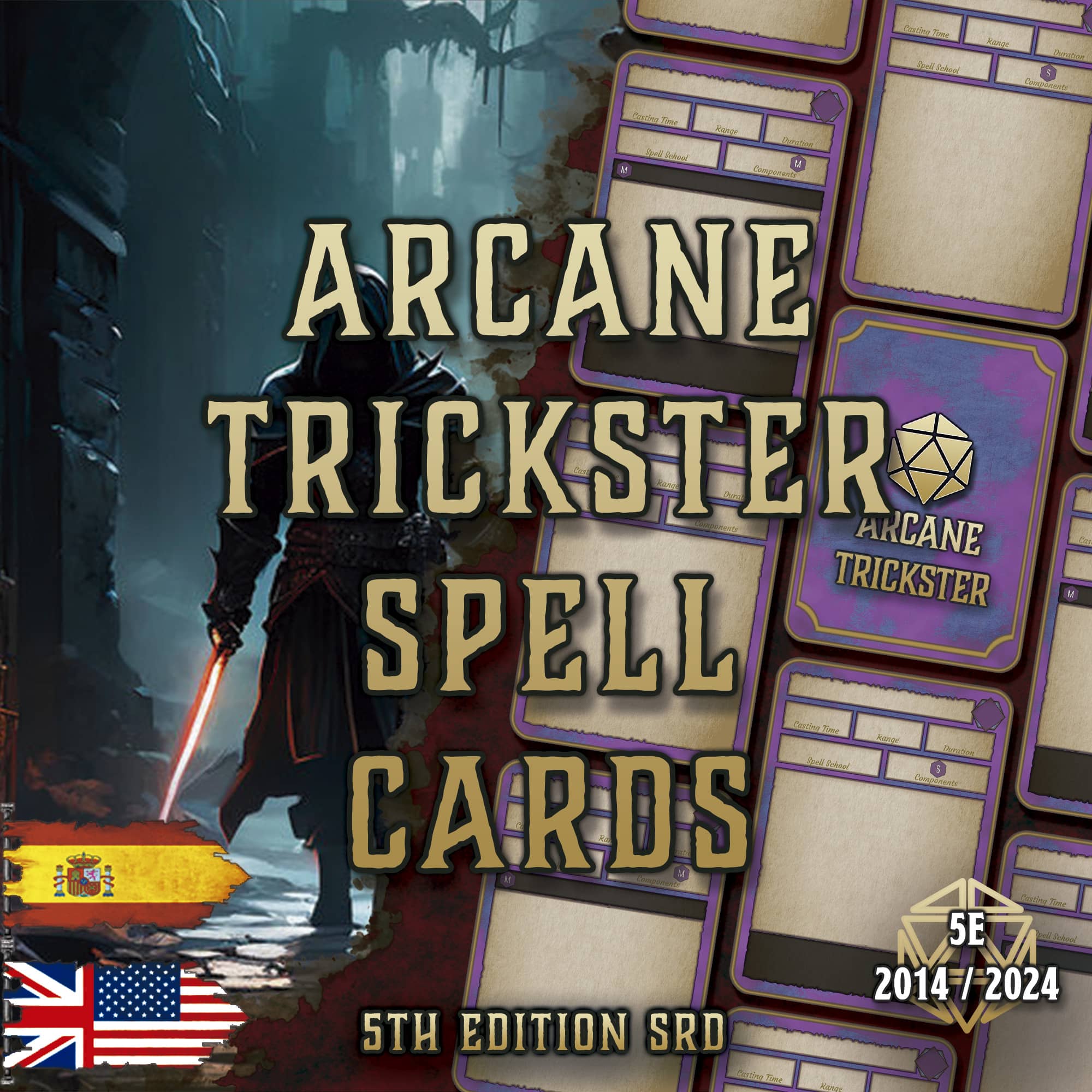 D&D 5E Arcane Trickster (Rogue) Spell Cards (2014 & 2024) | Digital Download