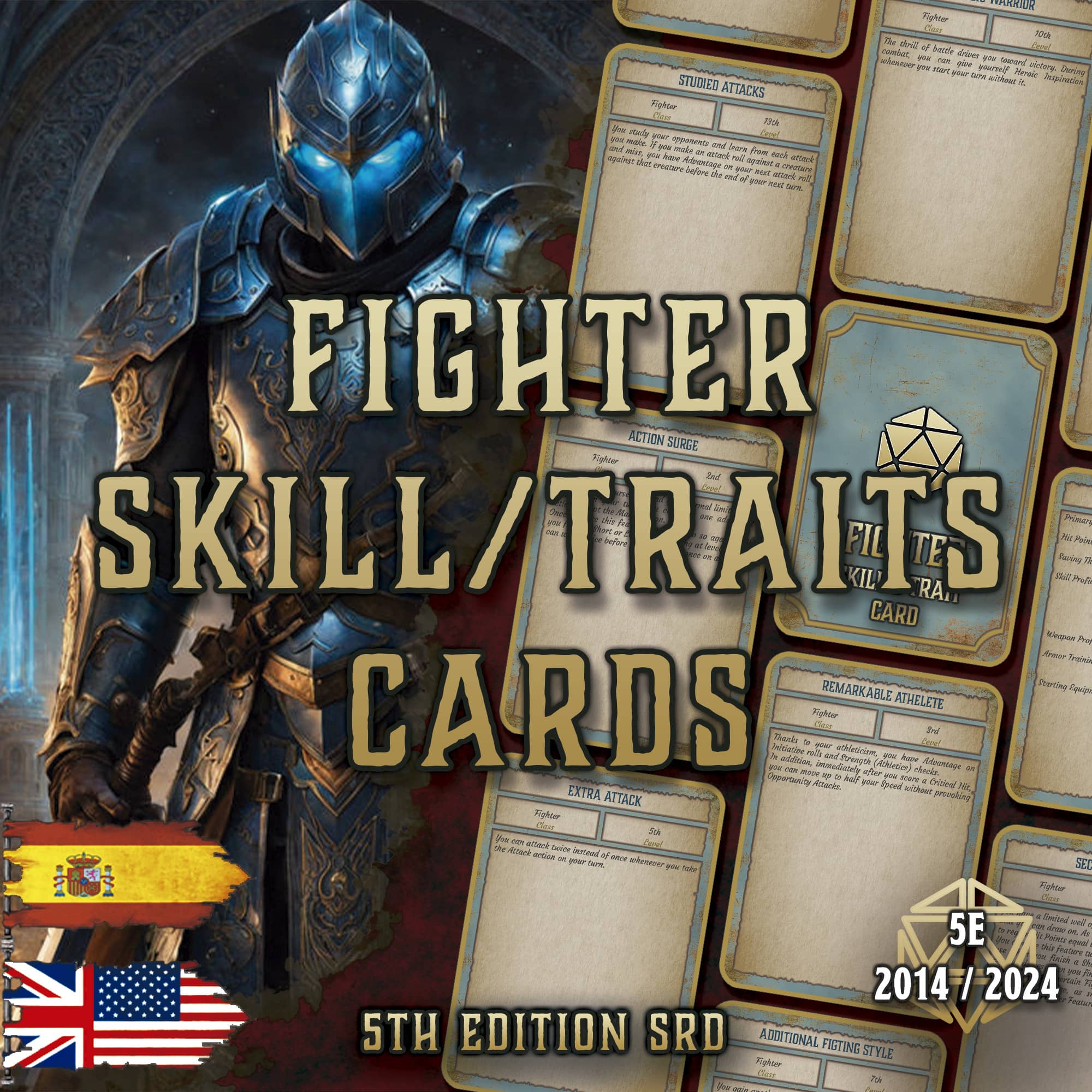 D&D 5E Fighter Skill & Traits Cards (2014 & 2024) | Digital Download