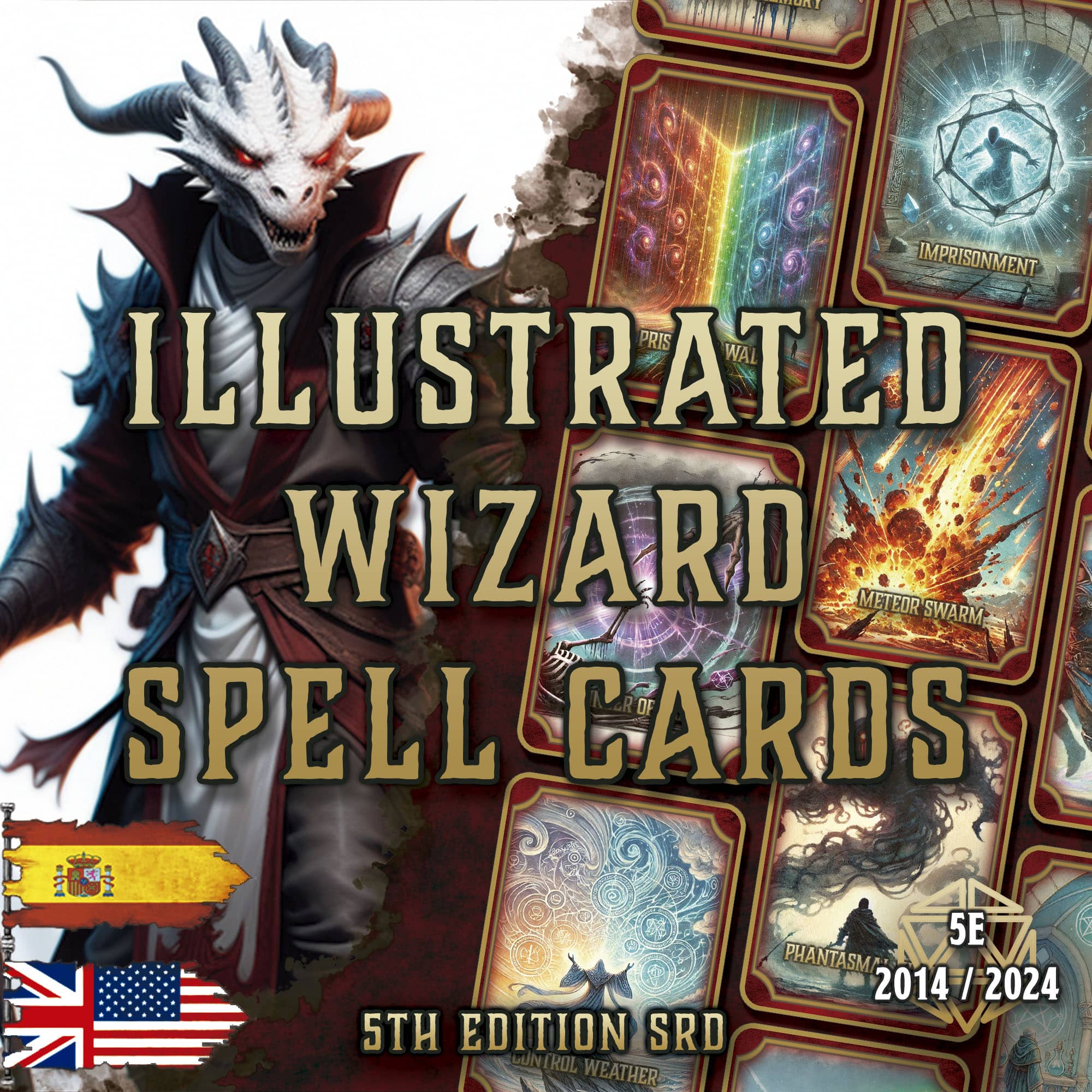 Cartas Ilustradas de Conjuros de Mago D&D 5E (2014 y 2024) | Descarga Digital