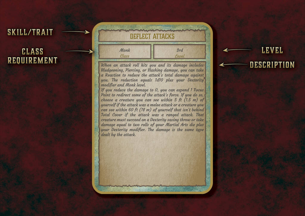 D&D 5E Monk Skill & Traits Cards (2014 & 2024) | Digital Download
