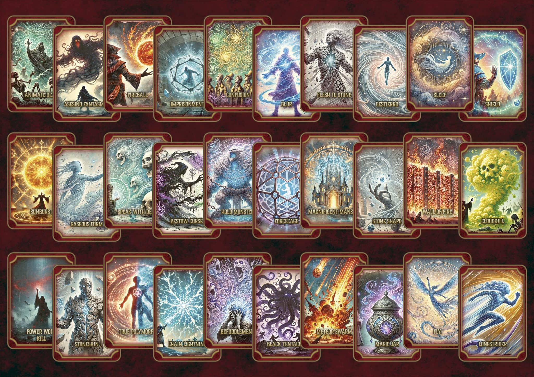 D&D 5E Illustrated Spell Cards Bundle (2014 & 2024) | Digital Download