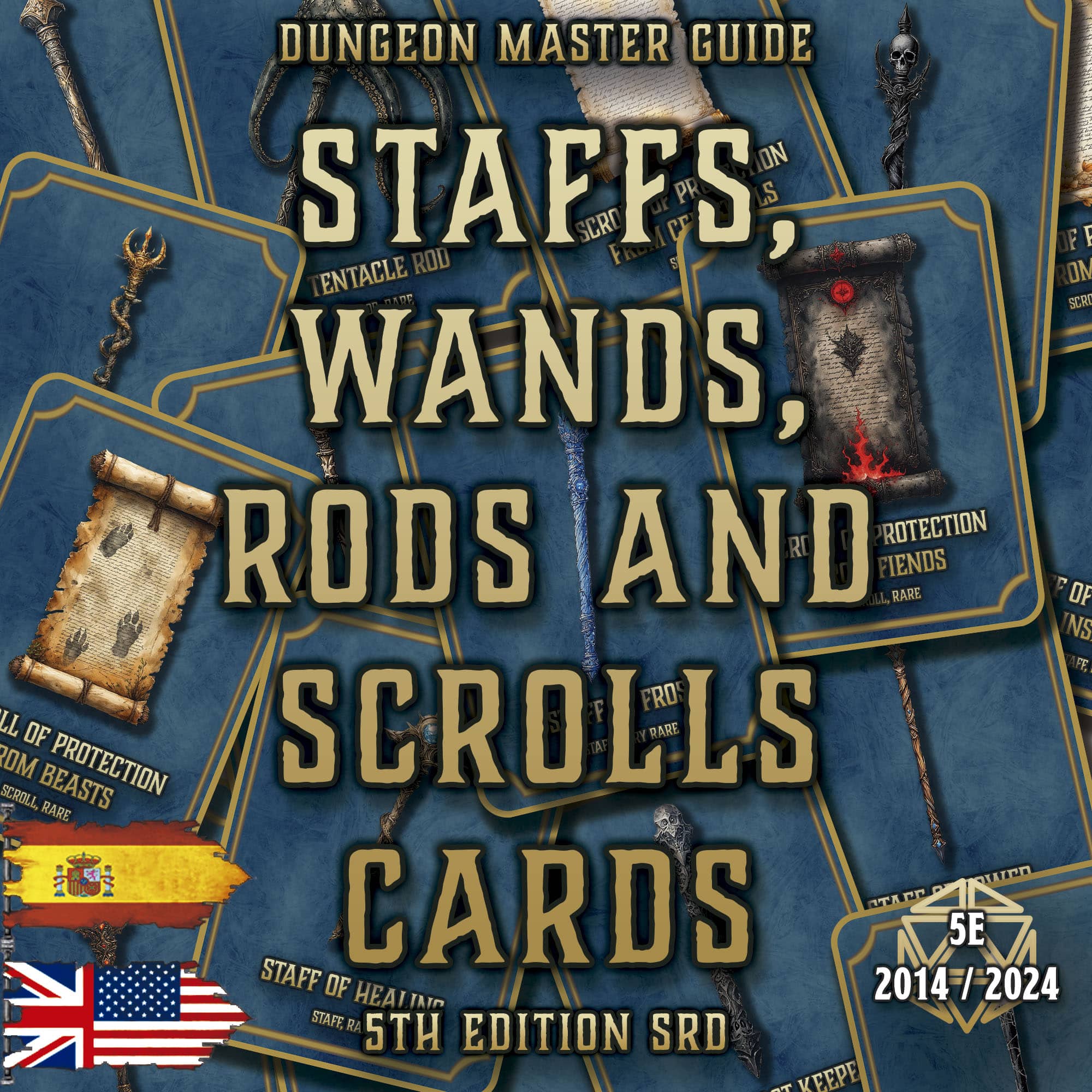 D&D 5E Wands, Rods, Staffs and Scrolls Cards (2014 & 2024) | Digital Download