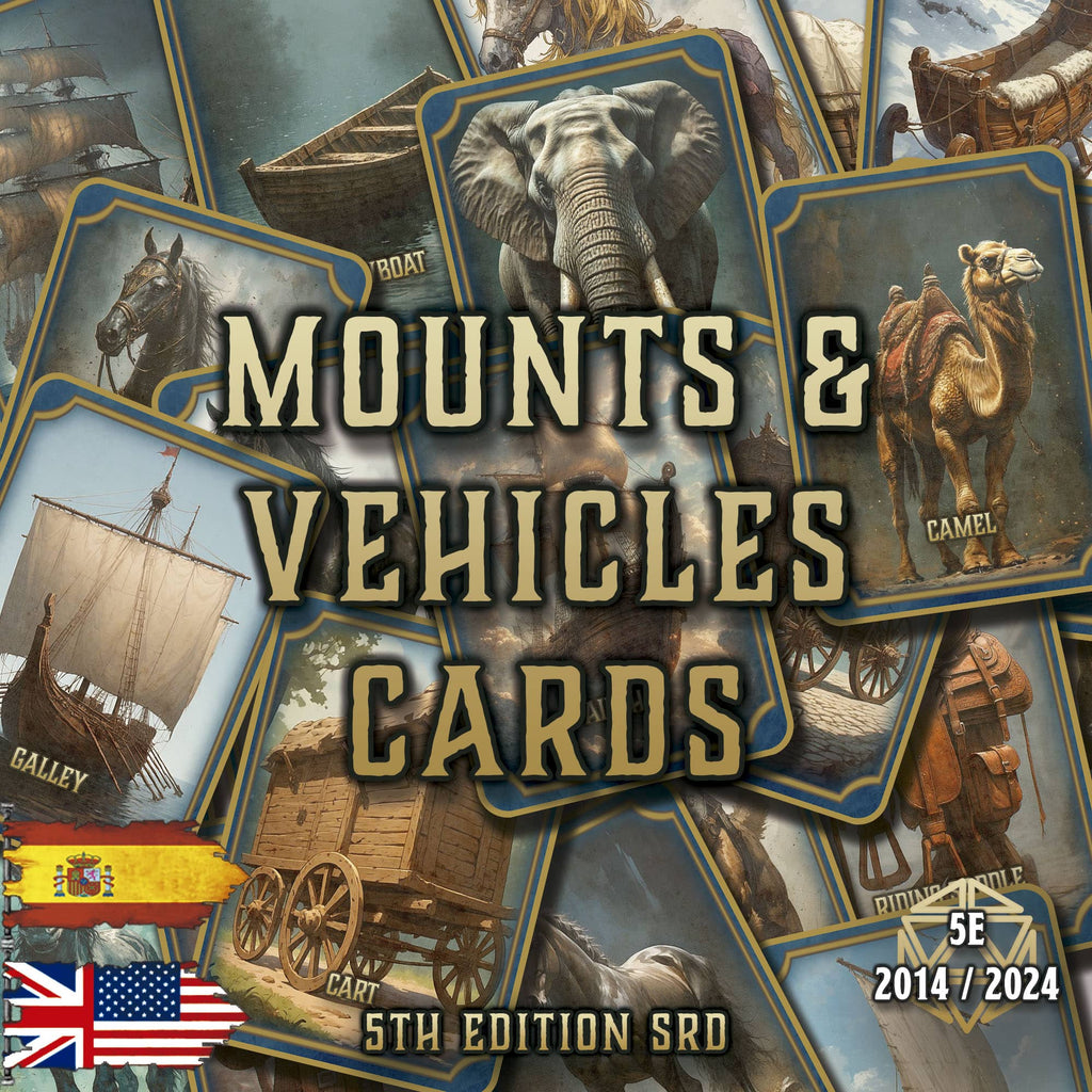 Cartas de Monturas y Vehiculos D&D 5E (2014 y 2024) | Descarga Digital