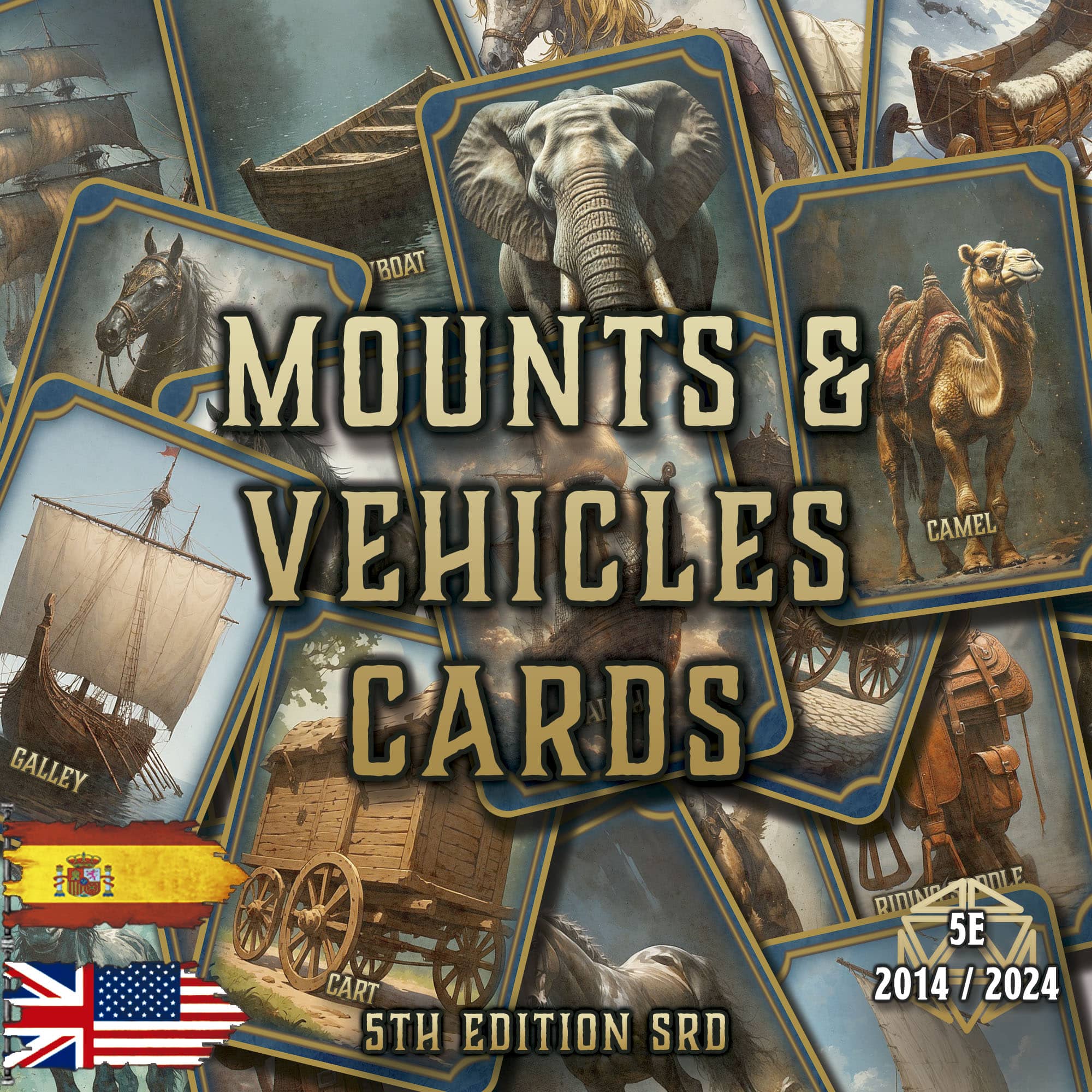 D&D 5E Mounts & Vehicles Cards (2014 & 2024) | Digital Download