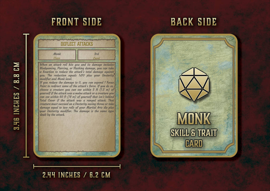 D&D 5E Monk Skill & Traits Cards (2014 & 2024) | Digital Download