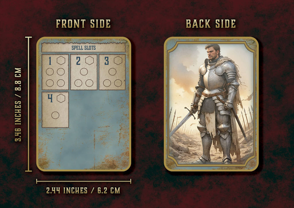 Tarjeta de Seguimiento Habilidades D&D 5E con espacio para ranuras de hechizos y arte del guerrero