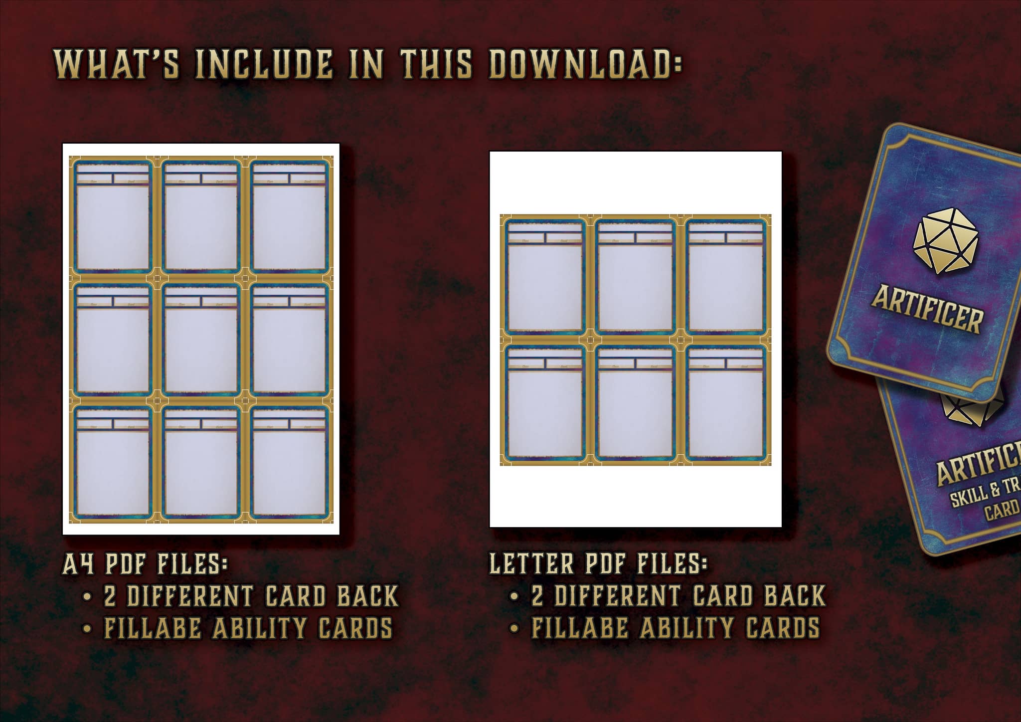 D&D 5E Artificer Skill & Traits Cards (2014 & 2024) | Digital Download